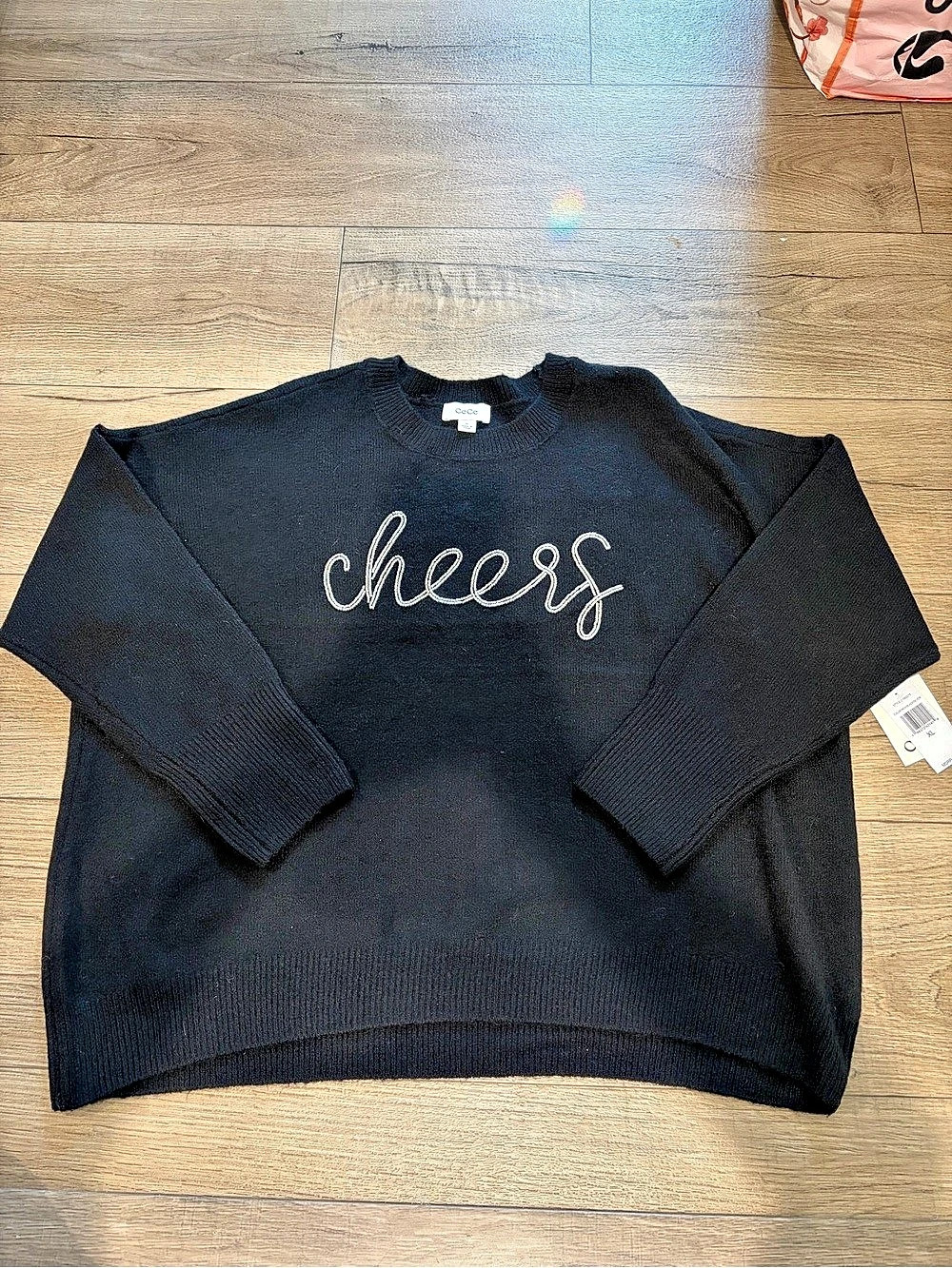 CeCe Cheers Beaded Sweater Black XL